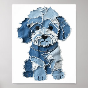 Dog Pattern Denim Patchwork Art  Poster