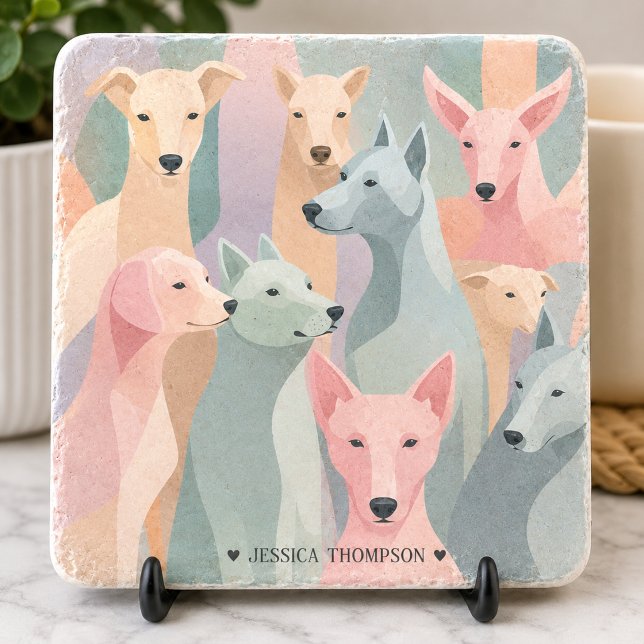 Dog Pattern Pastel Colours Minimalist Illustration Stone Coaster (Creator Uploaded)