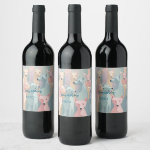 Dog Pattern Pastel Colours Minimalist Illustration Wine Label