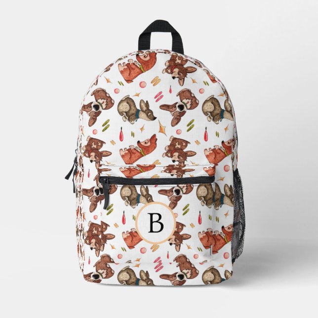 DOG PATTERN PAW PRINTS AND DOG BONES PATTERN NAME PRINTED BACKPACK (Front)