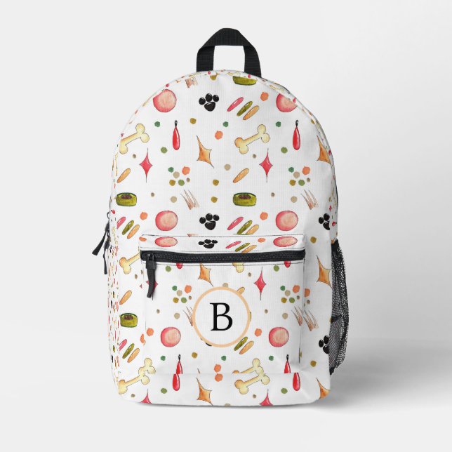 DOG PATTERN PAW PRINTS AND DOG BONES PATTERN NAME PRINTED BACKPACK (Front)
