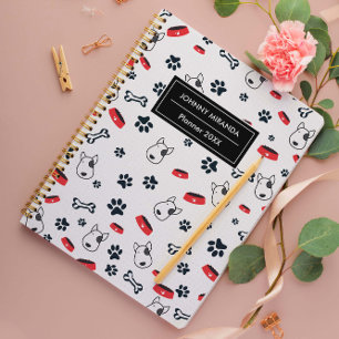 Dog Pattern Year and Name White  Planner