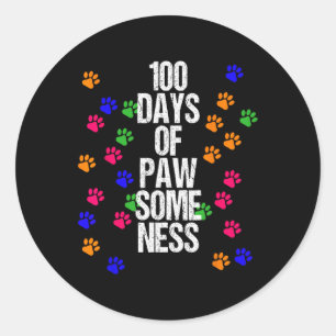 Dog Paw 100 Days School Animal Fun Happy Gift Outf Classic Round Sticker