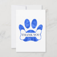Dog Paw And Bone Blue Watercolor Thank You