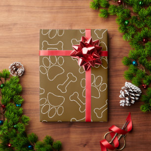 Dog Paw And Bones Drawing Pattern Custom Brown Wrapping Paper
