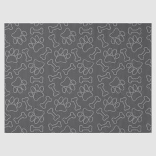 Dog Paw And Bones Drawing Pattern Custom Dark Gray Tissue Paper