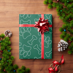 Dog Paw And Bones Drawing Pattern Custom Green Wrapping Paper