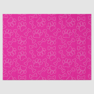 Dog Paw And Bones Drawing Pattern Custom Hot Pink Tissue Paper