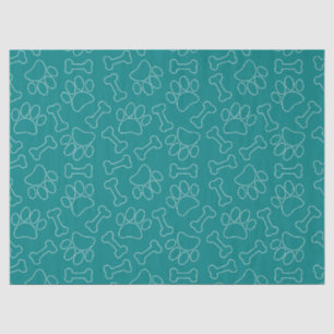 Dog Paw And Bones Drawing Pattern Custom Teal Tissue Paper