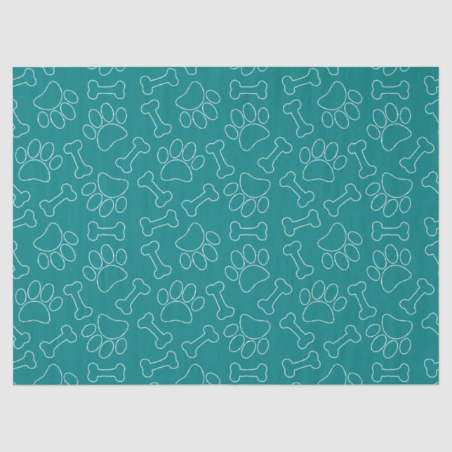 Dog Paw And Bones Drawing Pattern Custom Teal  Tissue Paper (Front)