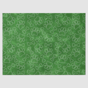 Dog Paw And Bones Drawing Pattern Green Watercolor Tissue Paper