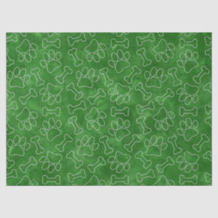 Dog Paw And Bones Drawing Pattern Green Watercolor Tissue Paper