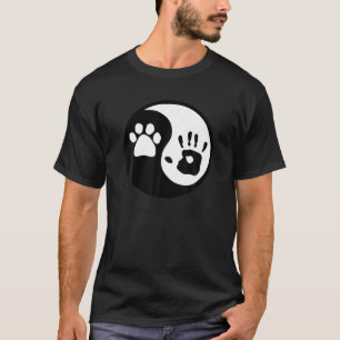 Dog Paw and Human Hand Print Yin Yang T-Shirt