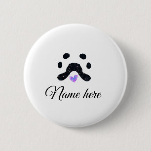 Dog paw black pet add name text animal paw photo 6 cm round badge