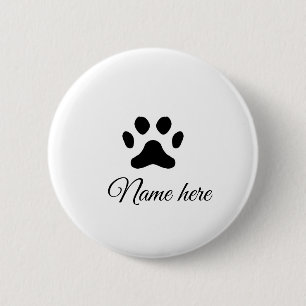 Dog paw black pet add name text animal paw photo 6 cm round badge