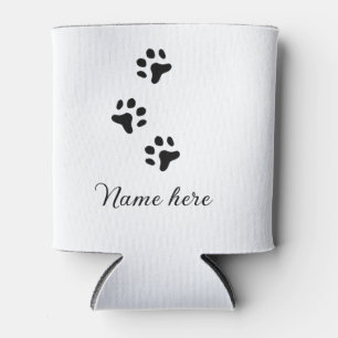 Dog paw black pet add name text animal paw photo can cooler