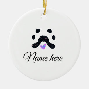 Dog paw black pet add name text animal paw photo ceramic tree decoration