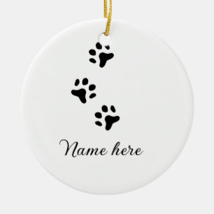 Dog paw black pet add name text animal paw photo ceramic tree decoration