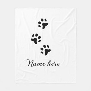 Dog paw black pet add name text animal paw photo fleece blanket