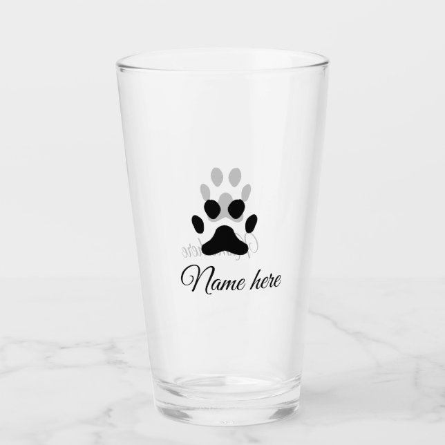 Dog paw black pet add name text animal paw photo glass (Front)