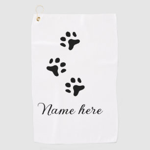 Dog paw black pet add name text animal paw photo golf towel