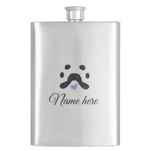 Dog paw black pet add name text animal paw photo hip flask