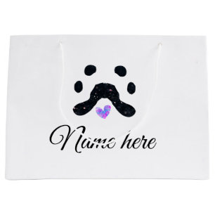 Dog paw black pet add name text animal paw photo large gift bag