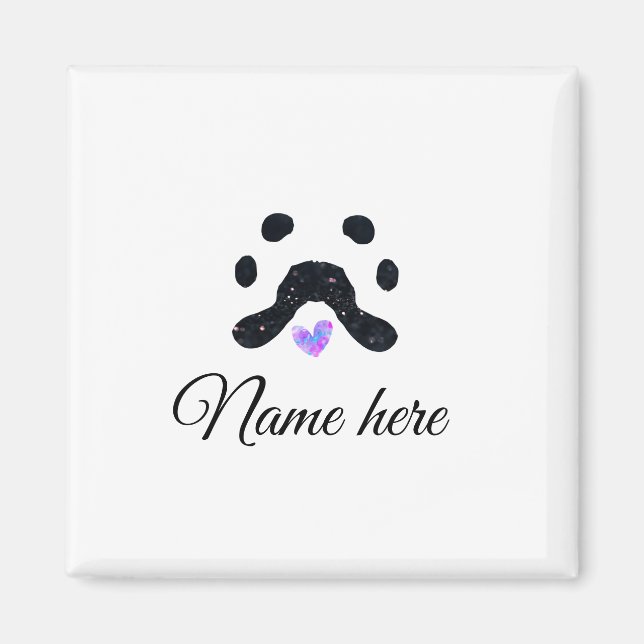 Dog paw black pet add name text animal paw photo magnet (Front)