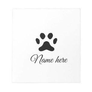 Dog paw black pet add name text animal paw photo notepad