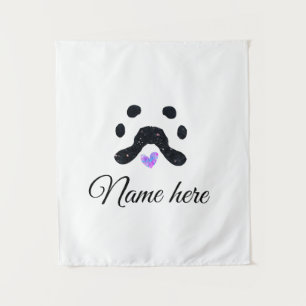 Dog paw black pet add name text animal paw photo tapestry