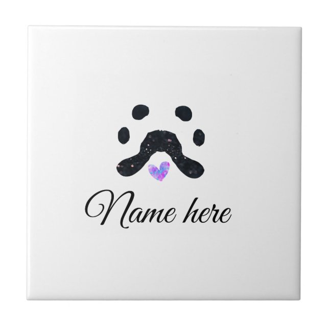 Dog paw black pet add name text animal paw photo tile (Front)