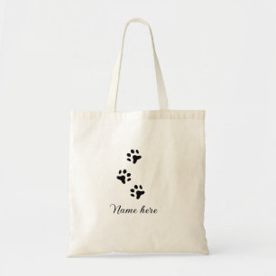 Dog paw black pet add name text animal paw photo tote bag