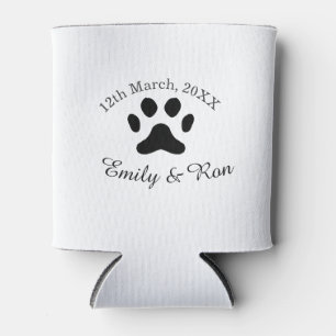 Dog paw black pet wedding couple name date romanti can cooler