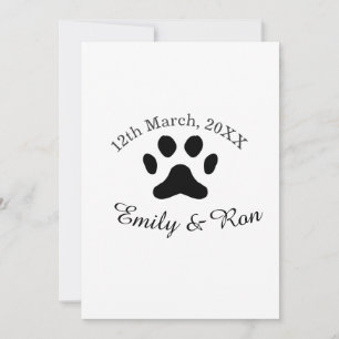 Dog paw black pet wedding couple name date romanti invitation