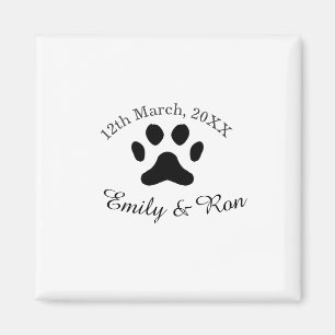 Dog paw black pet wedding couple name date romanti magnet