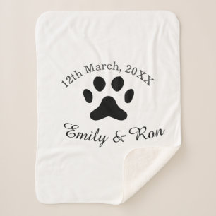 Dog paw black pet wedding couple name date romanti sherpa blanket