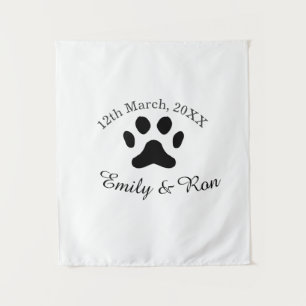 Dog paw black pet wedding couple name date romanti tapestry