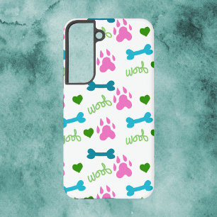 Dog Paw Bones Hearts Woof Pattern Pink Samsung Galaxy Case