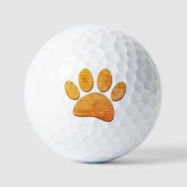 Dog Paw Burlap Aged Print Golf Balls (Front)