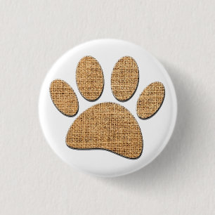 Dog Paw Burlap Print 3 Cm Round Badge