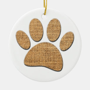 Dog Paw Burlap Print Ceramic Tree Decoration