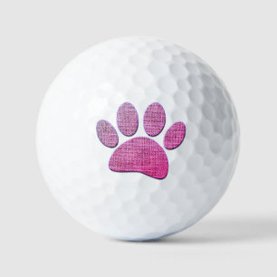Dog Paw Burlap Print In Pink Golf Balls