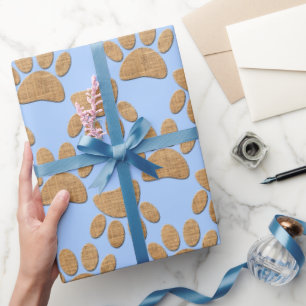 Dog Paw Burlap Print Wrapping Paper