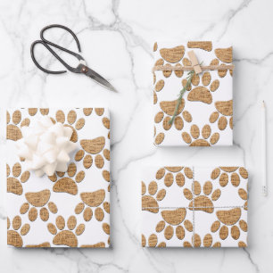 Dog Paw Burlap Print Wrapping Paper Sheet