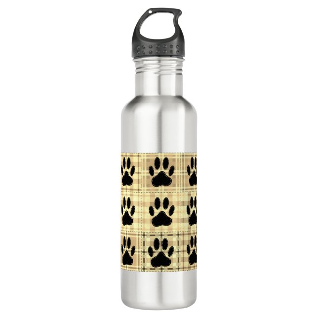 Dog Paw Cartoon Pattern Quilt In Sepia 710 Ml Water Bottle (Front)