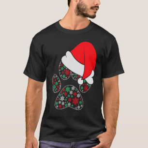 Dog Paw Christmas Pattern Santa Hat Pet X Mas Paj T-Shirt