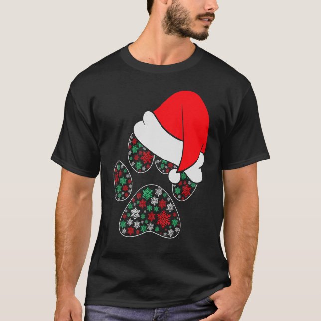 Dog Paw Christmas Pattern Santa Hat Pet  X Mas Paj T-Shirt (Front)