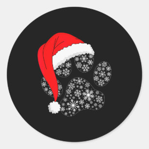 Dog Paw Christmas Santa Hat Funny Puppy Dog Lover Classic Round Sticker