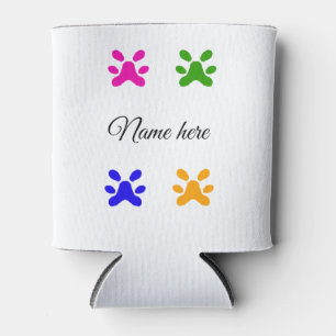 Dog paw colourful pet add name text animal paw can cooler