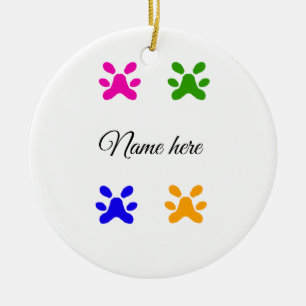 Dog paw colourful pet add name text animal paw ceramic tree decoration